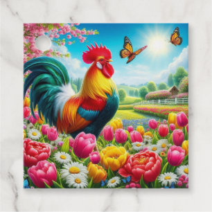 Etiquetas Para Recuerdos Obra de arte de gallos/gallos/gallinas con flores/