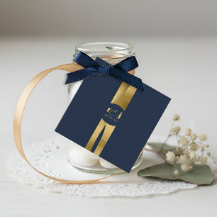 Etiquetas Para Recuerdos Olas Esculturales Boda Azul Marino Dorado ID1312