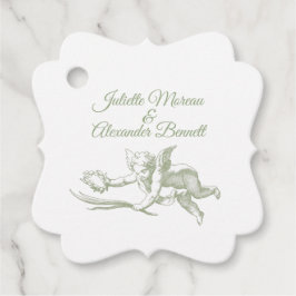 Etiquetas Para Recuerdos Olive Green Toile de Jouy Cherub Wedding Favor Tag