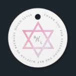 Etiquetas Para Recuerdos Ombre acuarela Bat Mitzvah<br><div class="desc">Un moderno y suave Bat Mitzvah gracias por favorecer el diseño de etiquetas de Stacey Meacham con estrellas de color agua oscura y un monograma inicial de tres.</div>