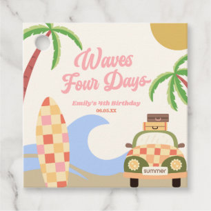 Etiquetas Para Recuerdos Ondas 4 días de surf Board Fiesta Rosa 4 cumpleaño