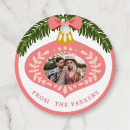Etiquetas Para Recuerdos Ornamento de Navidad de época rosa | Foto