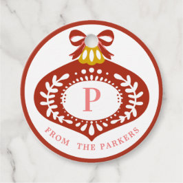 Etiquetas Para Recuerdos Ornamento navideño rojo vintage | Monograma