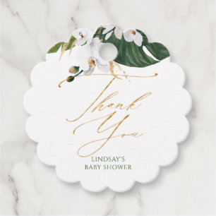 Etiquetas Para Recuerdos Orquídeas blancas y Baby Shower de hojas de palma