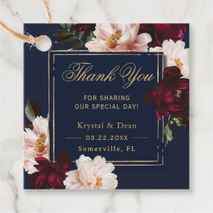 Etiquetas Para Recuerdos Oscuro Moody Burgundy Rubor Navy Boda Floral Azul