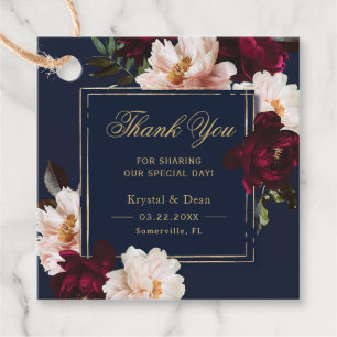 Etiquetas Para Recuerdos Oscuro Moody Burgundy Rubor Navy Boda Floral Azul