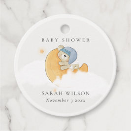 Etiquetas Para Recuerdos Oso azul somnoliento sobre Moon Boy Baby Shower