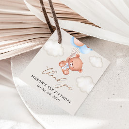 Etiquetas Para Recuerdos Oso bebé, globos azules, primer cumpleaños