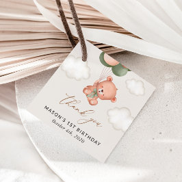 Etiquetas Para Recuerdos Oso bebé, globos verdes, primer cumpleaños