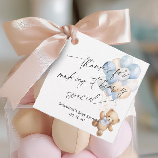 Etiquetas Para Recuerdos Oso de peluche azul moderno con ducha de globos