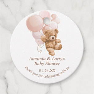Etiquetas Para Recuerdos Oso de peluche con globos rosados rosados