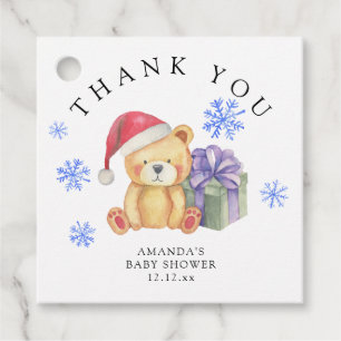 Etiquetas Para Recuerdos Oso de peluche de invierno con regalo de Navidad -