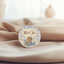 Oso de peluche de primer cumpleaños Avión Gingham