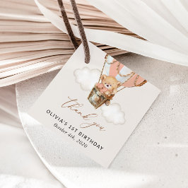 Etiquetas Para Recuerdos Oso de peluche, globo de aire caliente rosado, pri