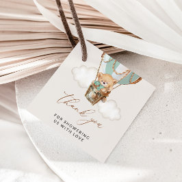 Etiquetas Para Recuerdos Oso de peluche, globo de aire caliente verde, Baby