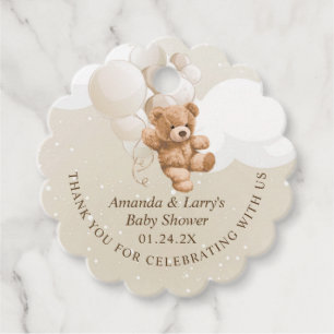 Etiquetas Para Recuerdos Oso de peluche neutral con globos