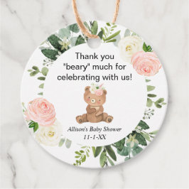 Etiquetas Para Recuerdos Oso de peluche rosa chica floral bebé ducha gracia
