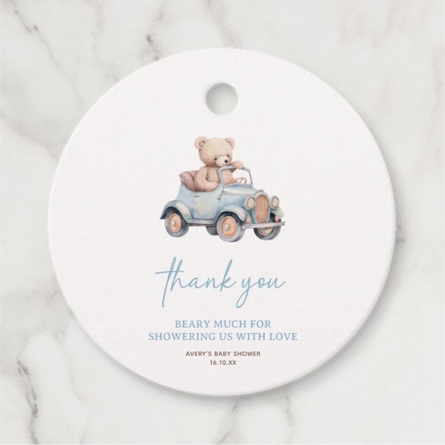 Etiquetas Para Recuerdos Oso De Teddy Azul Podemos Esperar A Baby Shower (Anverso)