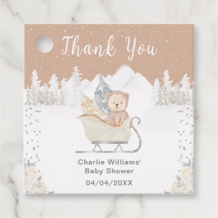 Etiquetas Para Recuerdos Oso Invernal Marrón Trineo Baby Shower Agradecimie