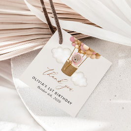 Etiquetas Para Recuerdos Oso lindo, globos rosados, primer cumpleaños