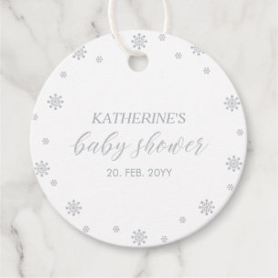 Etiquetas Para Recuerdos Paisaje Invernal de Plata para Baby Shower Gracias