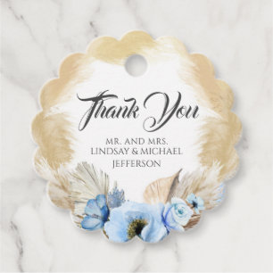Etiquetas Para Recuerdos Pampas Grass Dusty Blue Floral Boda Gracias