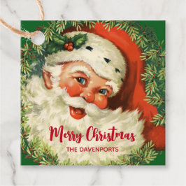 Etiquetas Para Recuerdos Papá Noel Vintage con guiso de pino