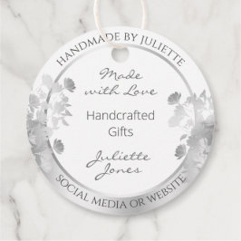 Etiquetas Para Recuerdos Paquete de producto Floral Blanco y Plata Clásico