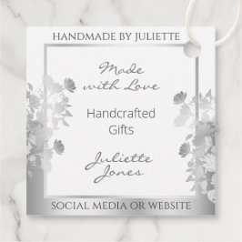 Etiquetas Para Recuerdos Paquete de producto Floral Blanco y Plata Clásico