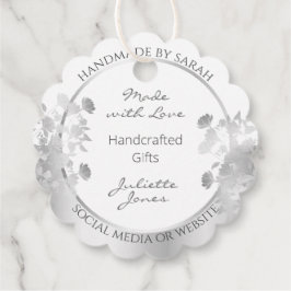 Etiquetas Para Recuerdos Paquete de producto Floral Blanco y Plata Clásico