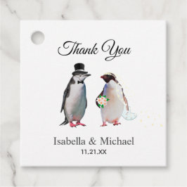 Etiquetas Para Recuerdos Pareja de Pingüinos Elegantes Agradecimiento Boda