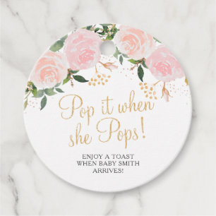 Etiquetas Para Recuerdos Pásalo cuando rompe el Baby Shower dorado rosado