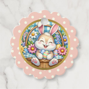 Etiquetas Para Recuerdos Pascua feliz con conejo, huevos y favorito floral