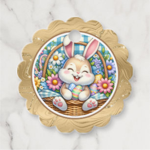 Etiquetas Para Recuerdos Pascua feliz con conejo, huevos y flores