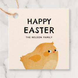 Etiquetas Para Recuerdos Pascua feliz con pollo pequeño naranja