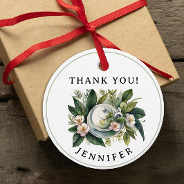 Etiquetas Para Recuerdos Pastel Clásico Verde Rosa Floral Té Acuarela