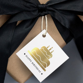 Etiquetas Para Recuerdos Pastel de Cumpleaños Feliz de Oro y Blanco
