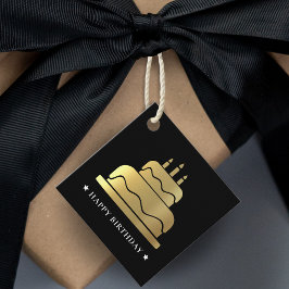 Etiquetas Para Recuerdos Pastel de cumpleaños feliz de oro y negro a partir