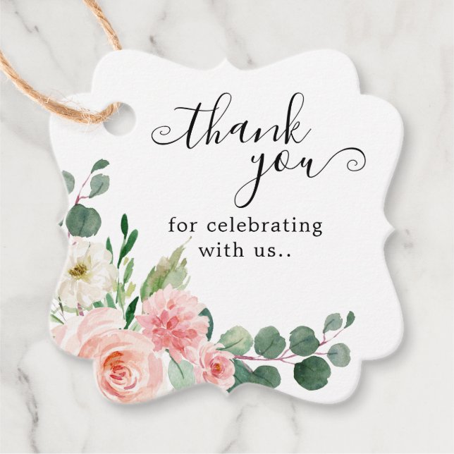 Etiquetas Para Recuerdos Pastel Rubor Bonito Boda Botánico Floral Rosa (Anverso)