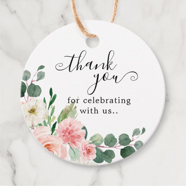 Etiquetas Para Recuerdos Pastel Rubor Bonito Rosa Botánica Bridal Shower F (Anverso)