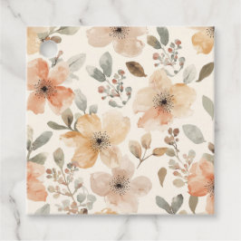 Etiquetas Para Recuerdos Patrón Botánico de Acuarela Floral Melocotón Beige
