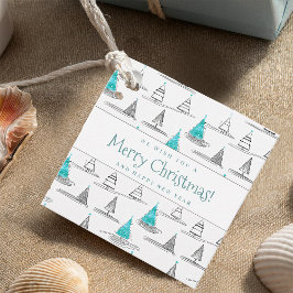 Etiquetas Para Recuerdos Patrón de árbol de Navidad verde azulado#5 ID1009