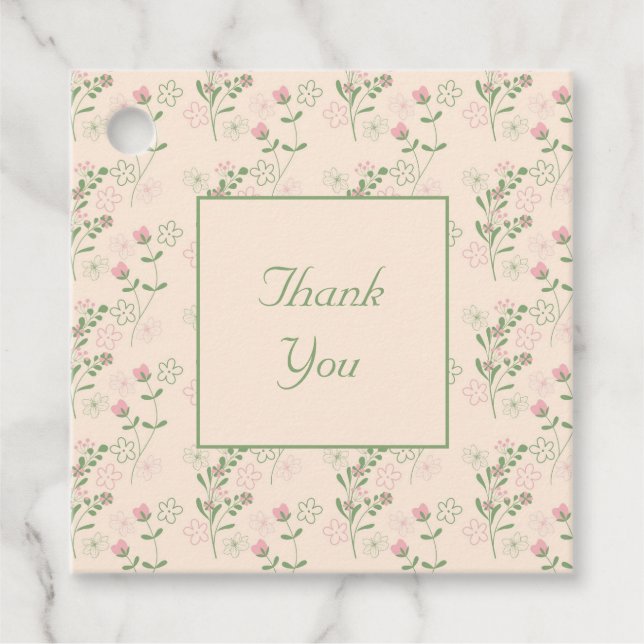 Etiquetas Para Recuerdos Patrón de flor del Retro Verde Rosa Y2K 70 (Anverso)