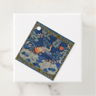 Etiquetas Para Recuerdos Patrón de grulla china vintage: azul imperial