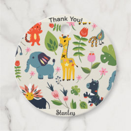 Etiquetas Para Recuerdos Patrón de hojas de pastel de la jungla animal Grac