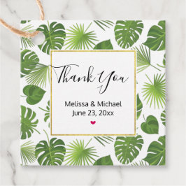 Etiquetas Para Recuerdos Patrón de hojas tropicales verdes y elegantes