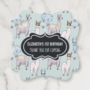 Etiquetas Para Recuerdos Patrón de Llama Cuta en los puntos de Polka Cumple