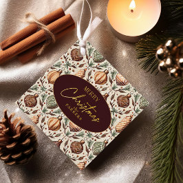 Etiquetas Para Recuerdos Patrón de Navidades de los tonos de la tierra#12 I