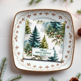 Etiquetas Para Recuerdos Patrón de pino acuarela Fiesta de Despedida de Sol