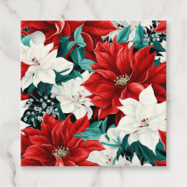 Etiquetas Para Recuerdos Patrón de Poinsettias Verde Rojo Vintage